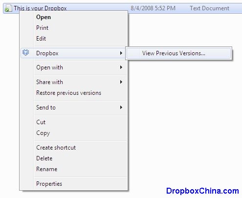 The Dropbox context menu