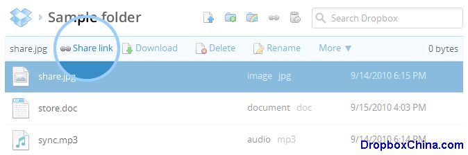 Share link to a file from the Dropbox website
